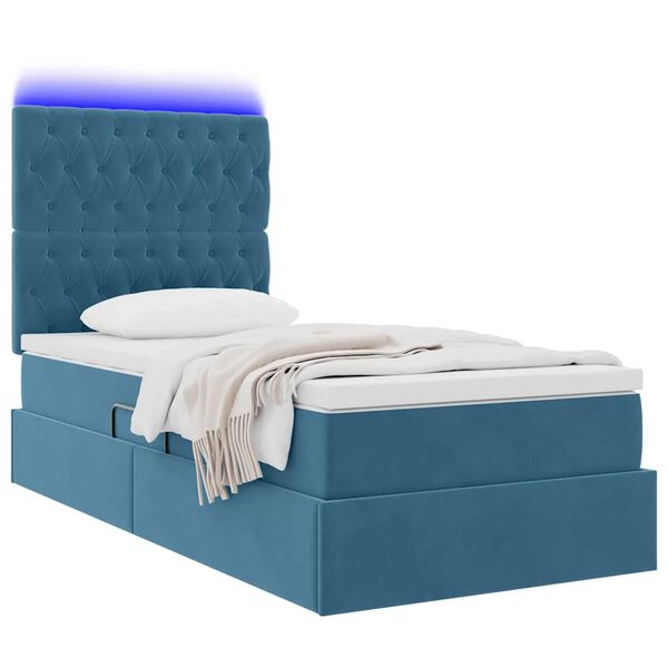 vidaXL Cama com arruma&ccedil;&atilde;o e LED com led Azul Escuro 90 x 190 cm Veludo