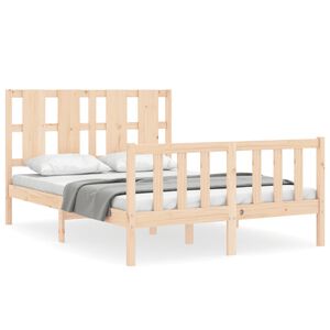 vidaXL Estrutura de cama de casal com cabeceira madeira maci&ccedil;a