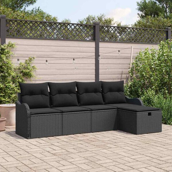 vidaXL Conjunto de Sof&aacute; de Jardim 5 pcs Preto Rattan Sint&eacute;tico