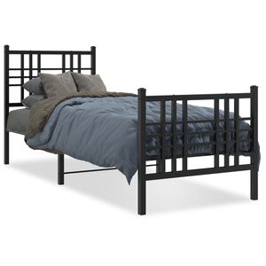 vidaXL Estrutura de cama com cabeceira e p&eacute;s 75x190 cm metal preto