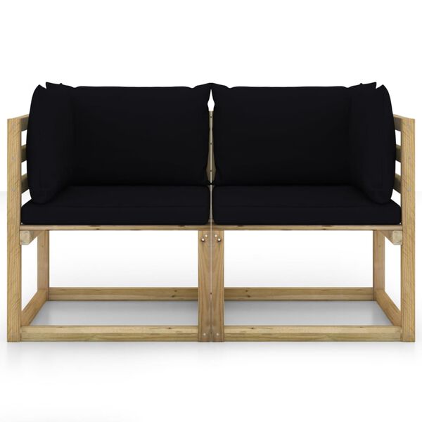 vidaXL Sof&aacute;s de canto p/ jardim c/ almofad&otilde;es 2pcs pinho impreg. verde