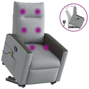 vidaXL Poltrona reclin&aacute;vel massagens tecido cinzento-claro