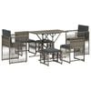 vidaXL 7 pcs conjunto de jantar p/ jardim c/ almofad&otilde;es vime PE cinza