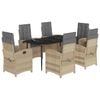 vidaXL 7 pcs conj. jantar jardim c/ almofad&otilde;es vime PE bege misturado