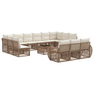vidaXL Conjunto de Sof&aacute; de Jardim 14 pcs Bege e Branco Creme vime PE