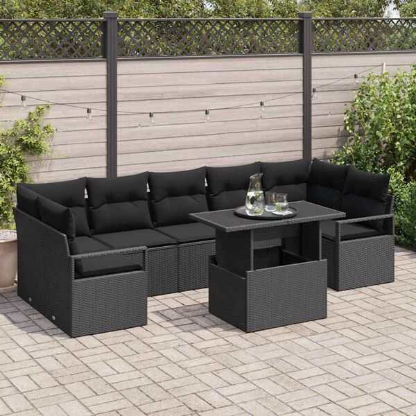 vidaXL Conjunto de Sof&aacute; de Jardim com almofada 8 pcs Preto vime PE