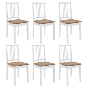 vidaXL Cadeiras de jantar com almofad&otilde;es 6 pcs madeira maci&ccedil;a branco