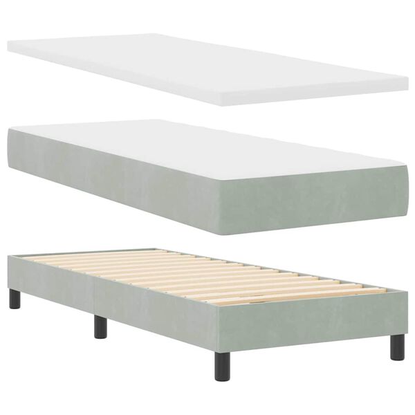 vidaXL Cama Box com colch&atilde;o Cinzento-claro 200 x 80 cm Poli&eacute;ster
