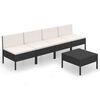 vidaXL 5 pcs conjunto lounge de jardim c/ almofadões vime PE preto