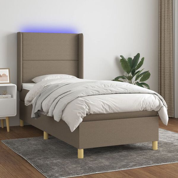 vidaXL Cama box spring + colch&atilde;o/LED 90x190cm tecido cinza-acastanhado