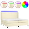 vidaXL Cama box spring c/ colch&atilde;o/LED 200x200cm couro artificial creme