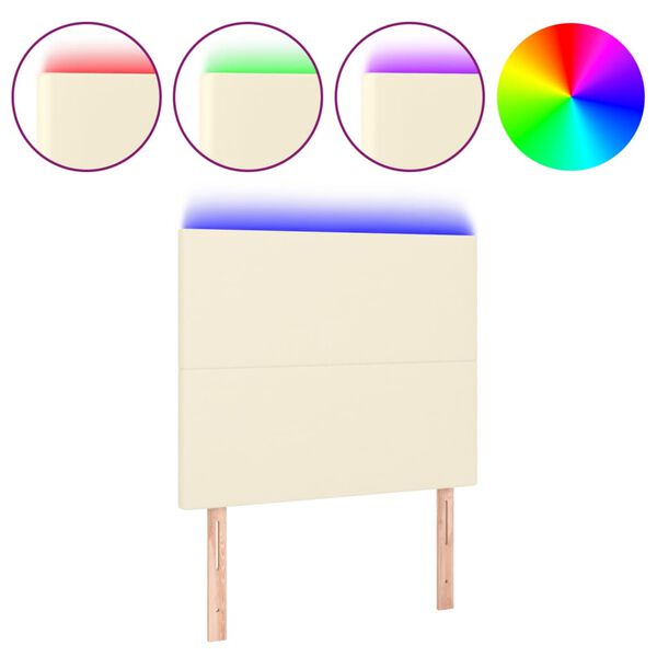 vidaXL Cabeceira de cama c/ LED 90x5x118/128cm couro artificial cr&egrave;me