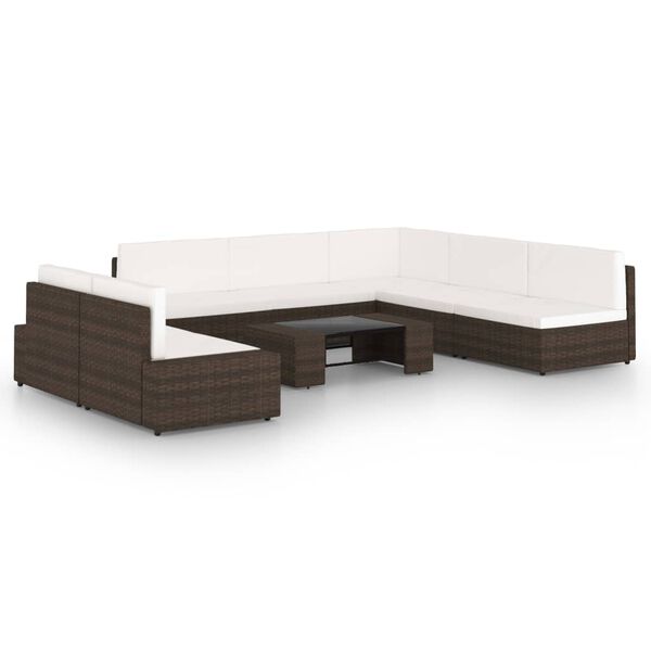 vidaXL 8 pcs conjunto lounge p/ jardim c/ almofad&otilde;es vime PE castanho
