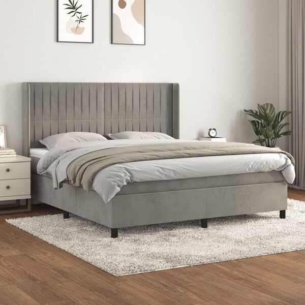 vidaXL Cama com molas/colch&atilde;o 160x200 cm veludo cinzento-claro