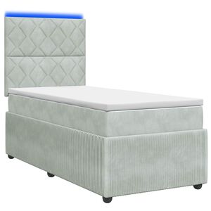 vidaXL Cama Box com LED e Colch&atilde;o Cinzento-claro 90 x 190 cm Veludo