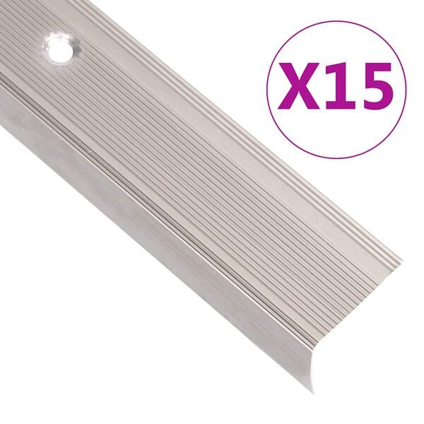 vidaXL Perfil p/ escada em forma de L 15 pcs alum&iacute;nio 100 cm champanhe