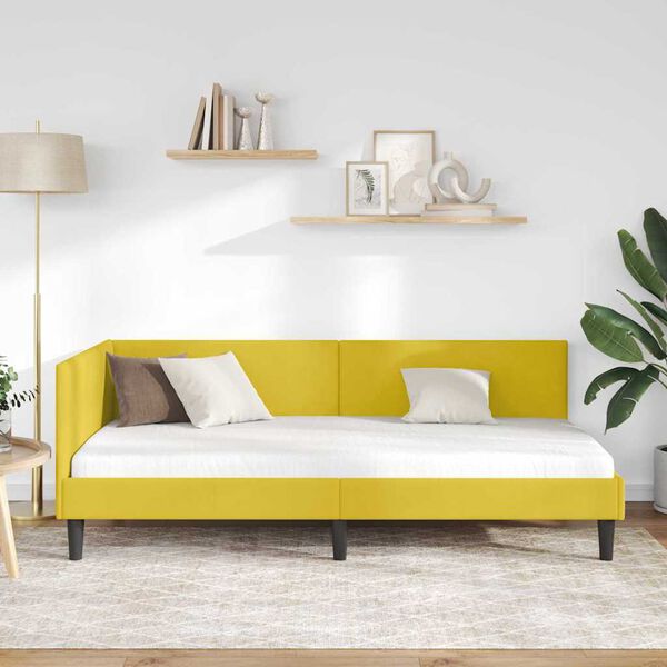vidaXL Estrutura de Cama de Canto Amarelo 90 cm x 190 cm Veludo