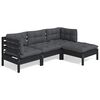 vidaXL 4 pcs conjunto lounge de jardim c/ almofad&otilde;es pinho preto