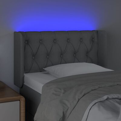 vidaXL Cabeceira de cama c/ luzes LED tecido 83x16x78/88cm cinza-claro