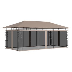 vidaXL Gazebo c/ rede mosquiteira 6x3x2,73m 180 g/m&sup2; cinza-acastanhado