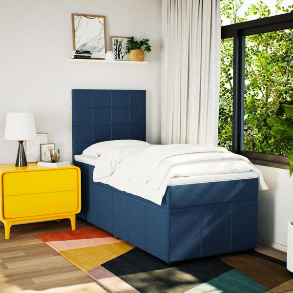 vidaXL Cama com molas/colch&atilde;o 90x200 cm tecido azul