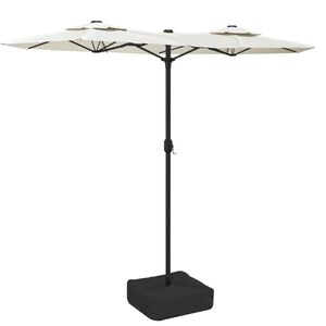 vidaXL Guarda-sol de jardim c/ cabe&ccedil;a dupla/LED 316x145cm branco areia