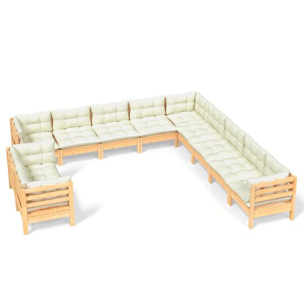 vidaXL 11 pcs conjunto lounge jardim c/ almofad&otilde;es creme pinho maci&ccedil;o