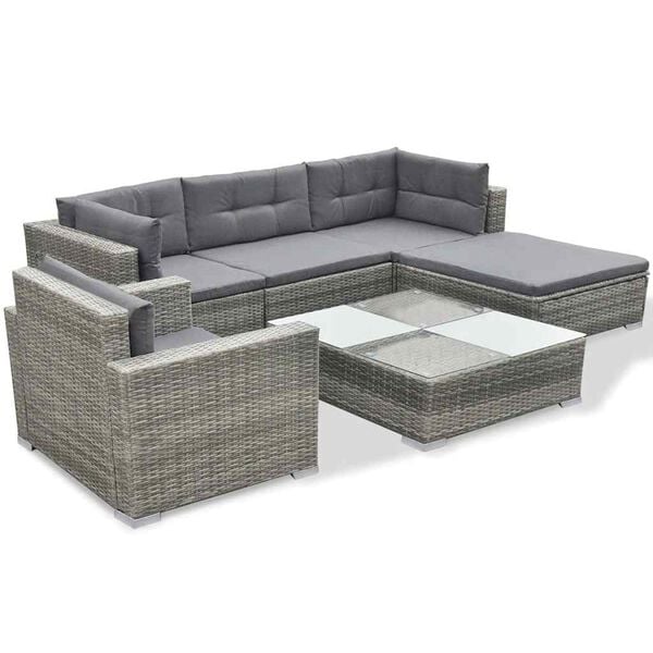 vidaXL 6 pcs conjunto lounge de jardim c/ almofad&otilde;es vime PE cinzento