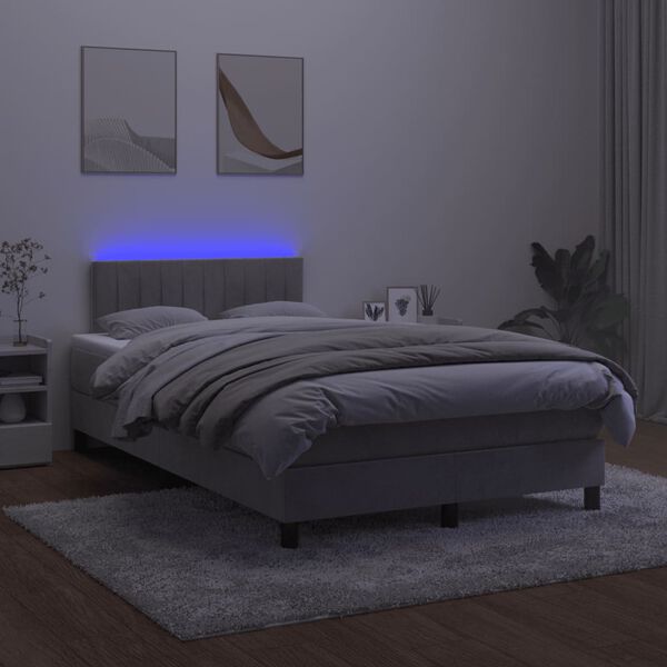 vidaXL Cama box spring c/ colch&atilde;o/LED 120x200 cm veludo cinzento-claro