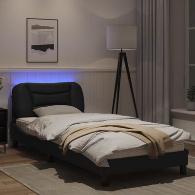 vidaXL Estrutura de cama c/ luzes LED 80x200 cm couro artificial preto