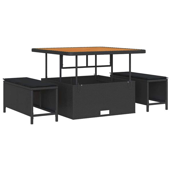 vidaXL Conjunto de Sof&aacute; de Jardim com almofada 9 pcs Preto vime PE