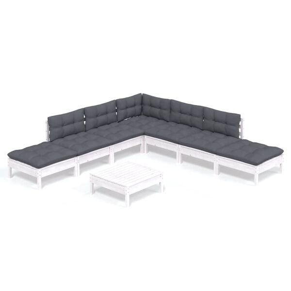 vidaXL 8 pcs conjunto lounge de jardim c/ almofad&otilde;es pinho branco