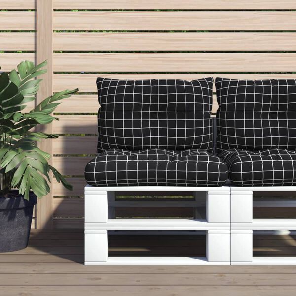 vidaXL Almofad&otilde;es p/ paletes 2 pcs tecido oxford padr&atilde;o xadrez preto