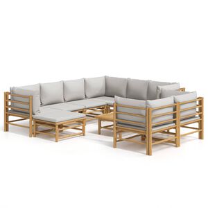 vidaXL 10 pcs conj. lounge de jardim bambu c/ almofadões cinza-claro