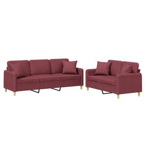 vidaXL 2 pcs conjunto de sof&aacute;s com almofadas tecido vermelho-tinto