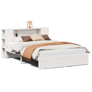 vidaXL Cama com estante sem colch&atilde;o 140x190 cm pinho maci&ccedil;o branco