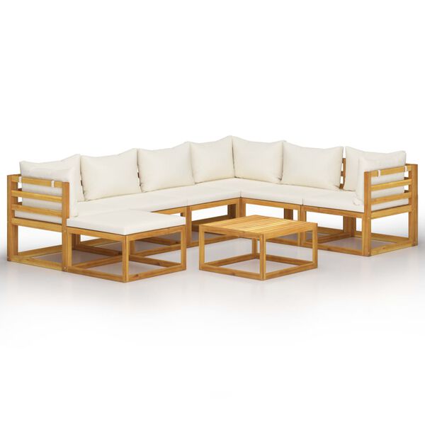 vidaXL 8 pcs conjunto lounge jardim c/ almofad&otilde;es ac&aacute;cia maci&ccedil;a creme