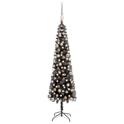 vidaXL Árvore de Natal pré-iluminada fina com bolas 180 cm preto