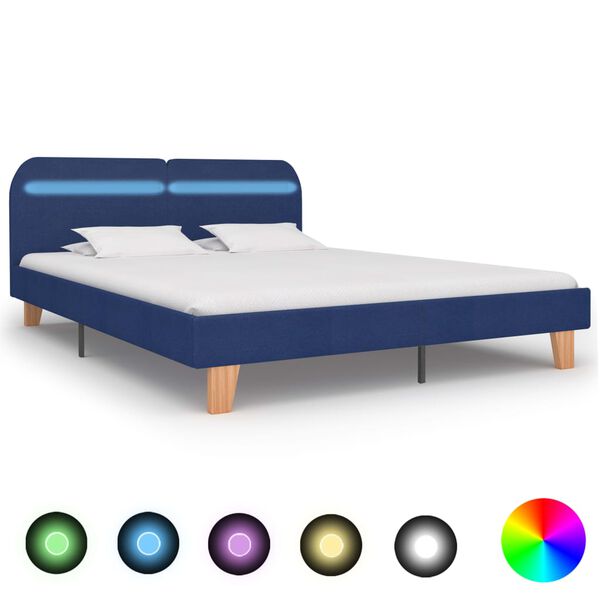 vidaXL Estrutura de cama com LED em tecido 160x200 cm azul
