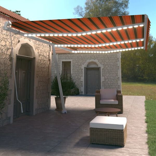 vidaXL Toldo retr&aacute;til manual com LED 600x350 cm laranja e castanho