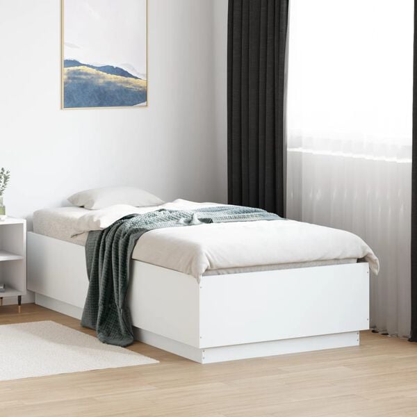 vidaXL Estrutura cama c/ luzes LED 75x190 cm derivados madeira branco