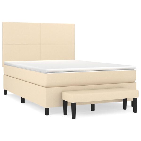 vidaXL Cama com molas/colch&atilde;o 140x190 cm tecido cor creme