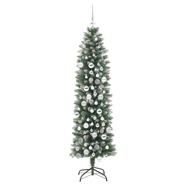 vidaXL &Aacute;rvore Slim de Natal Artificial Verde e Branco 180 cm
