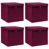 vidaXL Caixas arruma&ccedil;&atilde;o c/ tampas 4pcs 32x32x32cm tecido vermelho esc.