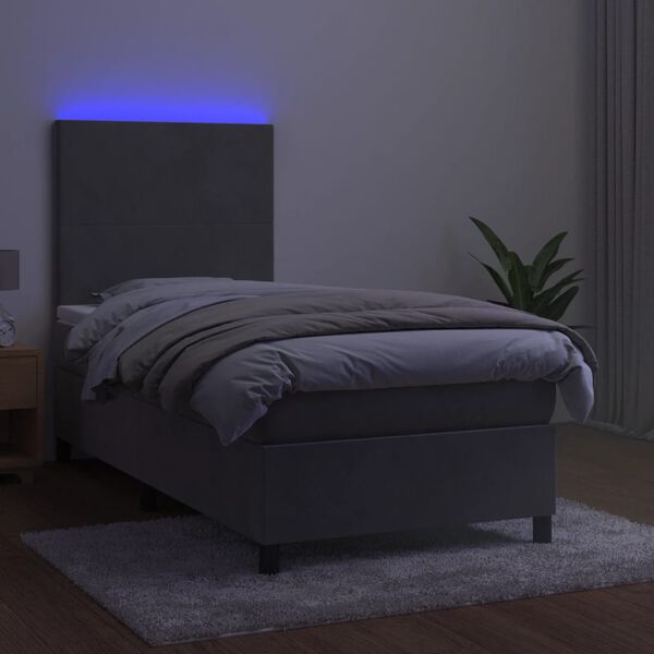 vidaXL Cama box spring c/ colch&atilde;o/LED 90x200 cm veludo cinzento-claro