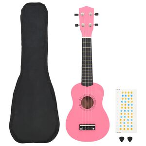 vidaXL Conjunto ukulele soprano infantil com saco 21" rosa