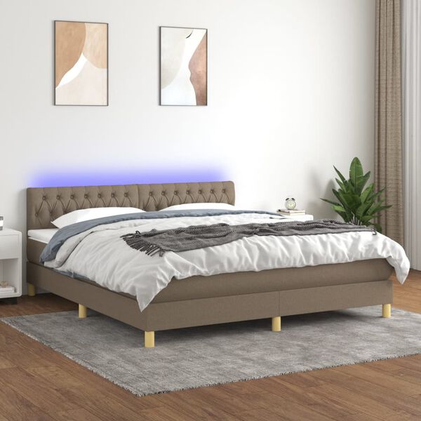 vidaXL Cama box spring colch&atilde;o/LED 160x200 cm tecido cinza-acastanhado
