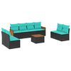 vidaXL Conjunto de sof&aacute; de jardim de 9 pe&ccedil;as com almofadas em rattan sint&eacute;tico preto