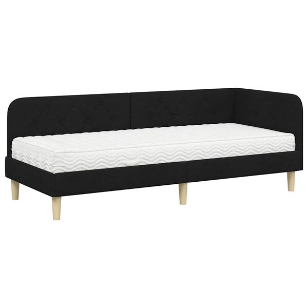 vidaXL Estrutura de Cama de Canto com colch&atilde;o Preto 80 x 200 cm tecido