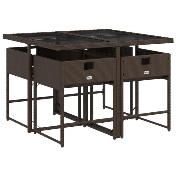 vidaXL 5 pcs conjunto jantar p/ jardim c/ almofad&otilde;es vime PE castanho